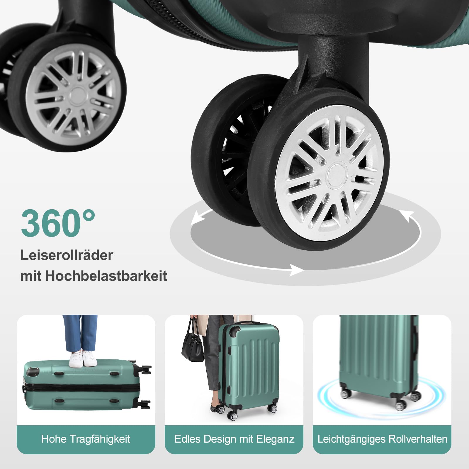 LALAHO Kofferset 4 teilig Hartschale mit Kosmetikkoffer - Türkis | Koffer Set aus ABS, Reisekoffer mit Rollen Groß, Hartschalenkoffer Set, Koffer & Trolleys