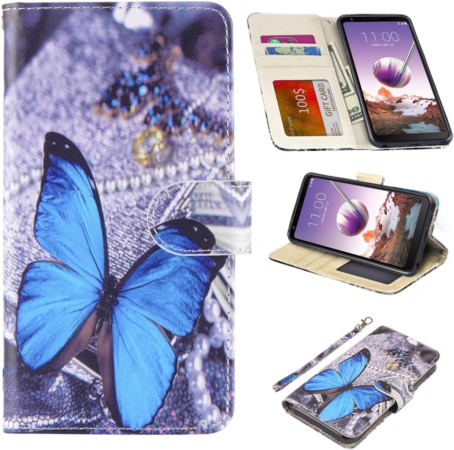LG stylo 4 Case, UrSpeedtekLive LG stylo 4 Wallet Case, Premium PU Leather Flip Wallet Case Cover w/Card Slots & Kickstand Compatible LG stylo 4 (2018)/LG Q Stylus, Blue Butterfly