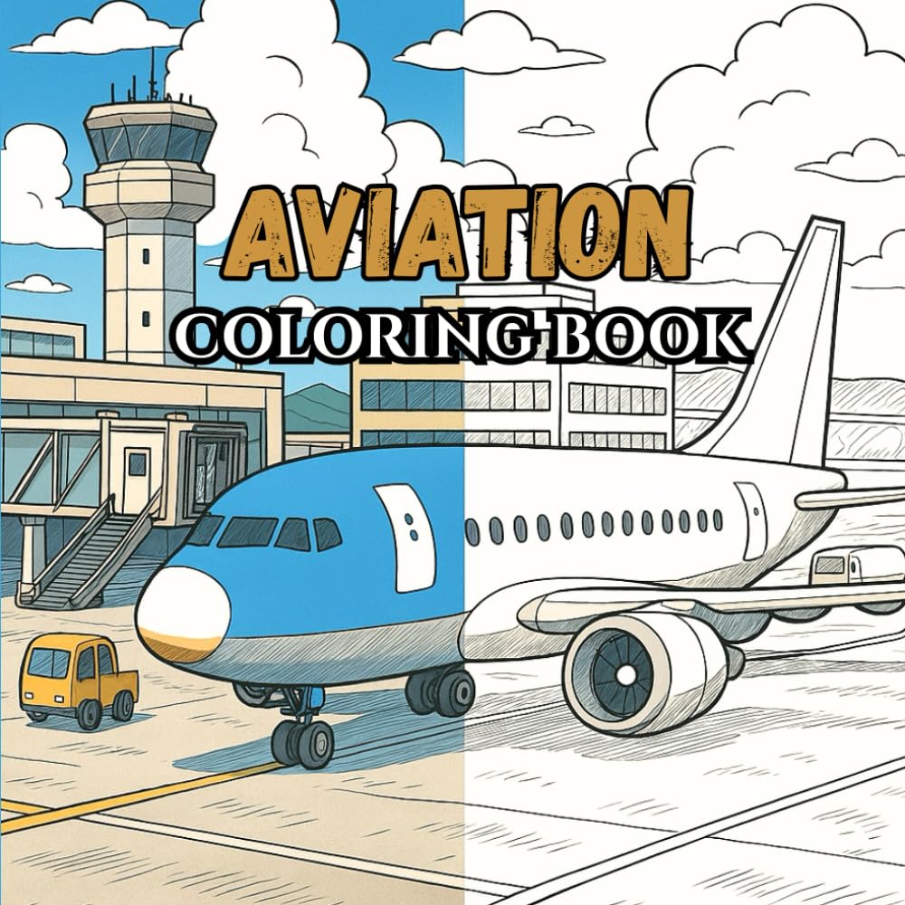 Aviation coloring book: Coloring pages for aviation lovers, 50 Cool pages of planes, Fighter Jets, Helicopters Cockpits, Airports & More, Aircraft ... Book for Kids, Gradual Difficulty levels.