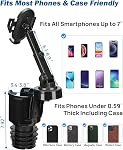 JOYTUTUS Porte-cups Support de téléphone pour voiture, Cellulaire de voiture Grand adaptateur long bras avec 360° Rotation compatible iPhone, Samsung & Tous les téléphones intelligents