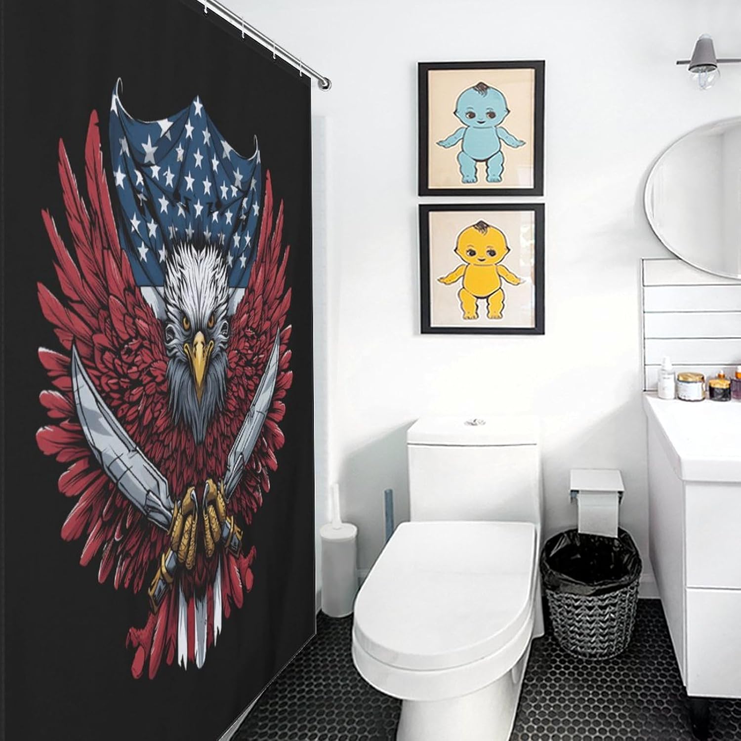 Ea-gles U.S. Flag Funny Shower Curtains Washable Bath Curtain Liner with Hooks for Bathroom Bath Tubs