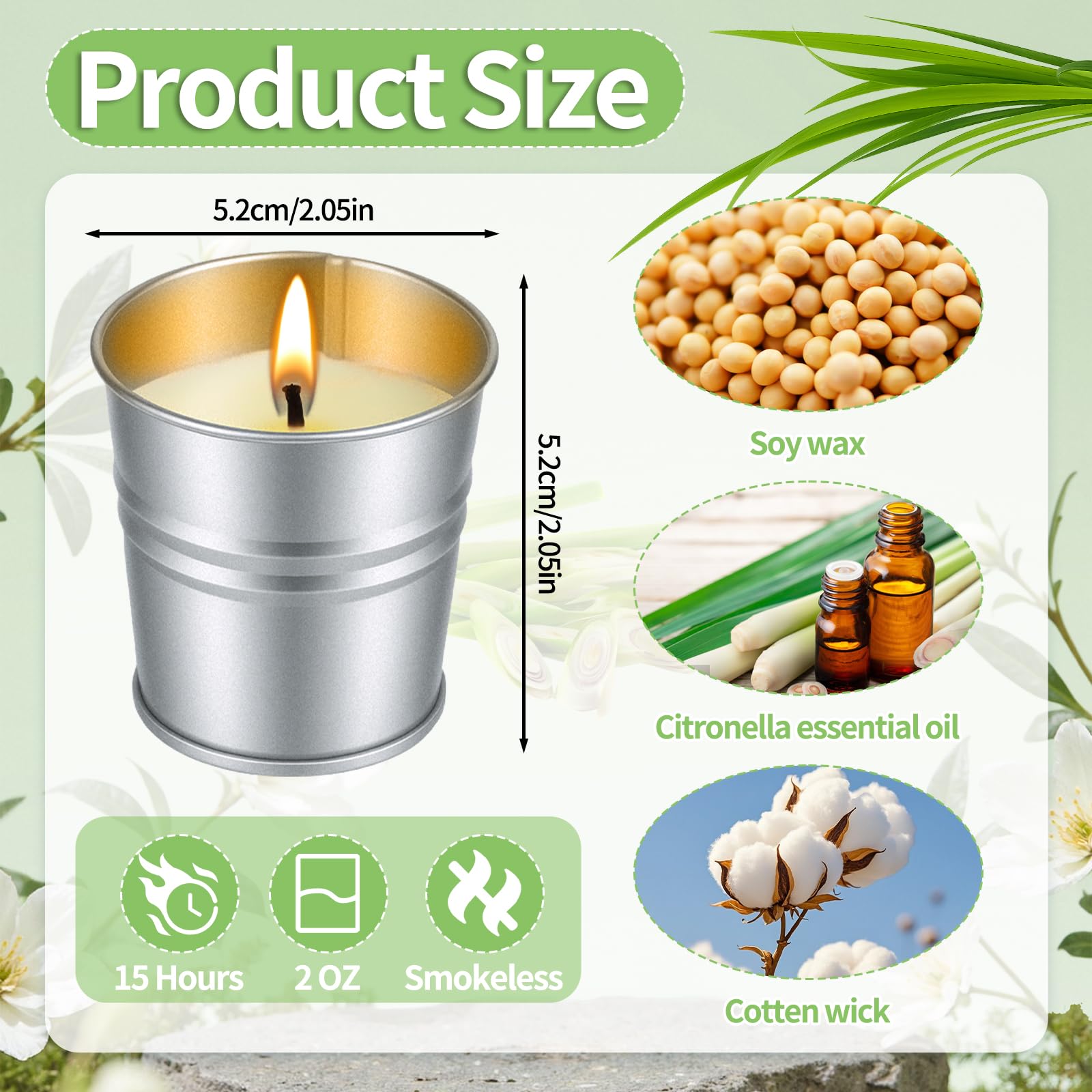 12 Stück Citronella Kerzen Outdoor, Citronella Kerze mit Sojawachs, Duftkerzen für Garten, Balkon, Picknick, Camping, Terrasse, Drinnen, Brenndauer Bis zu Ca. 240 Stunden