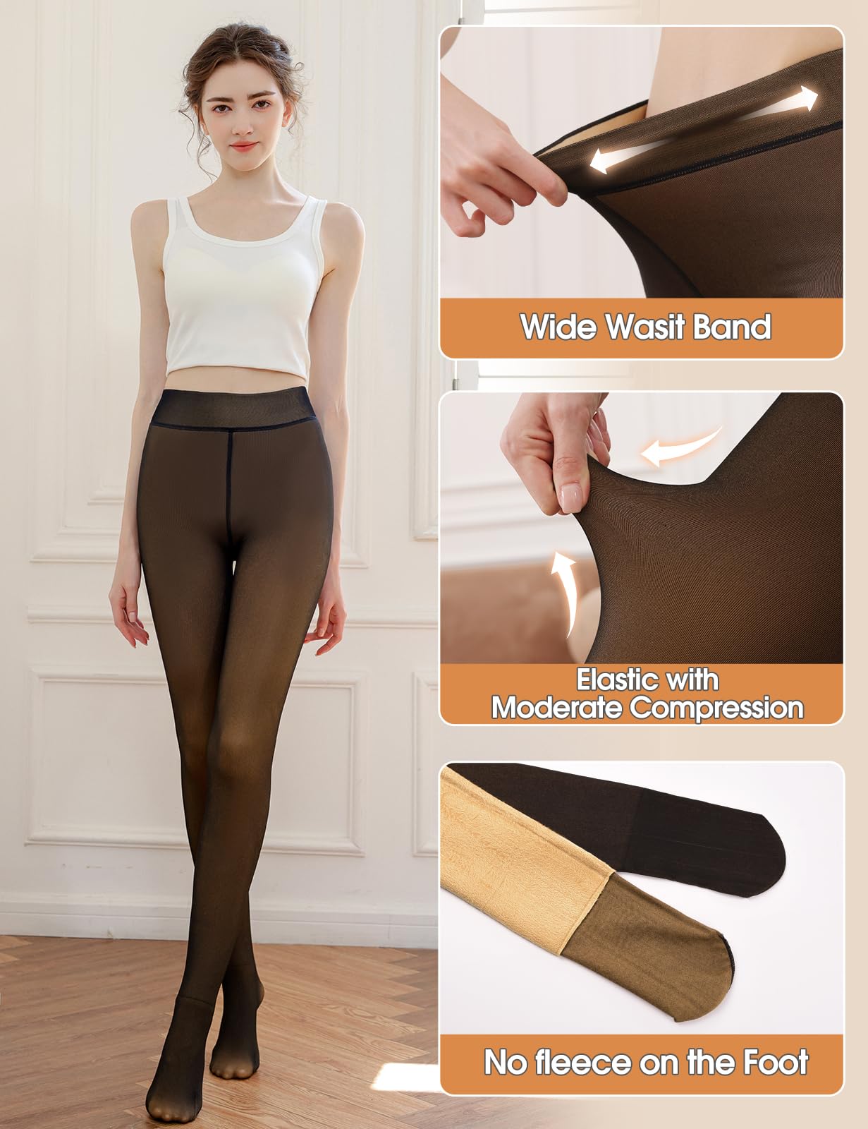 Vijamiy Collant Termici Donna Felpati Invernali Vita Alta Calzamaglia Effetto Trasparente Fleece Lined Tights Confortevole e Caldo Color Carne Leggings