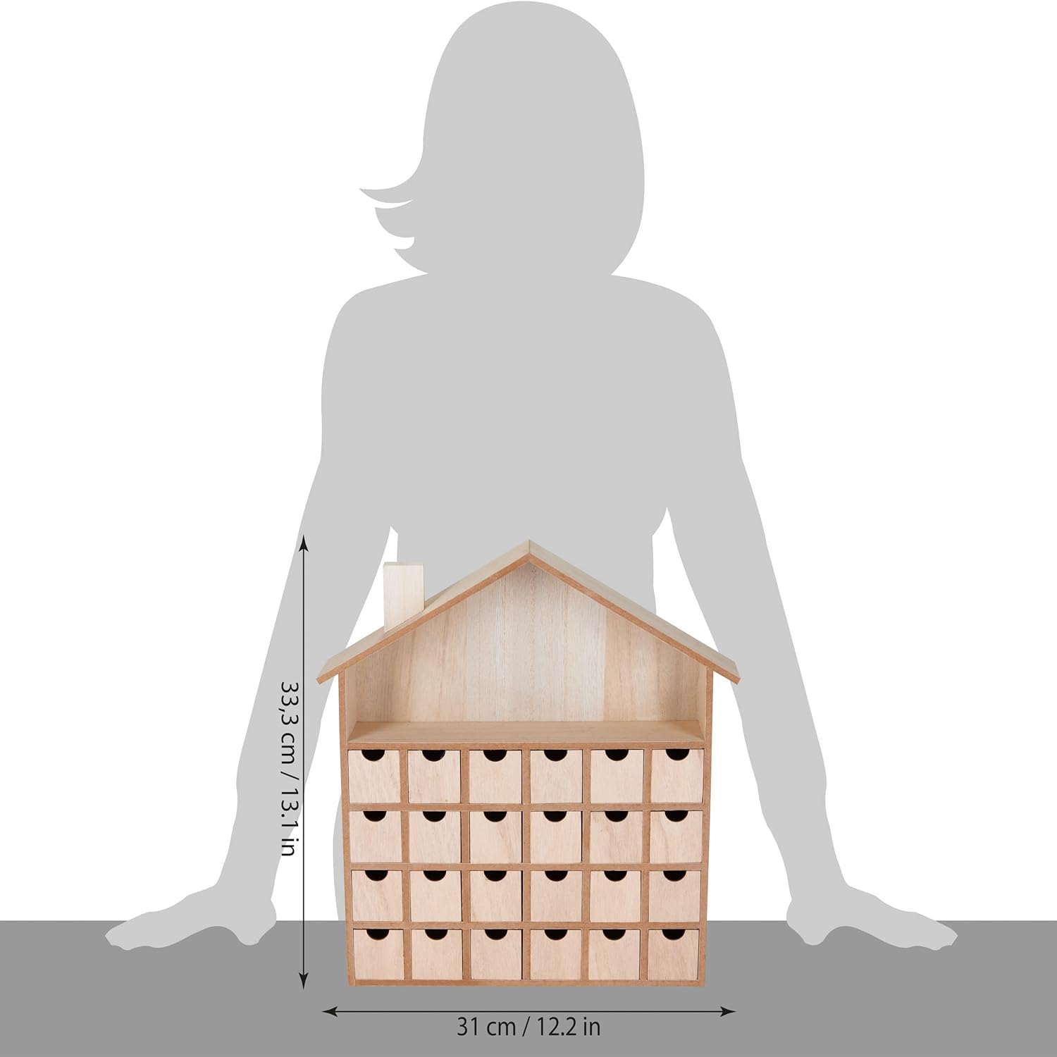 BRUBAKER Wooden Advent Calendar to Fill with 24 Drawers - DIY Unfinished Christmas Calendar for Painting, Crafting and Self-Design - Christmas House - 13.1 Inch High