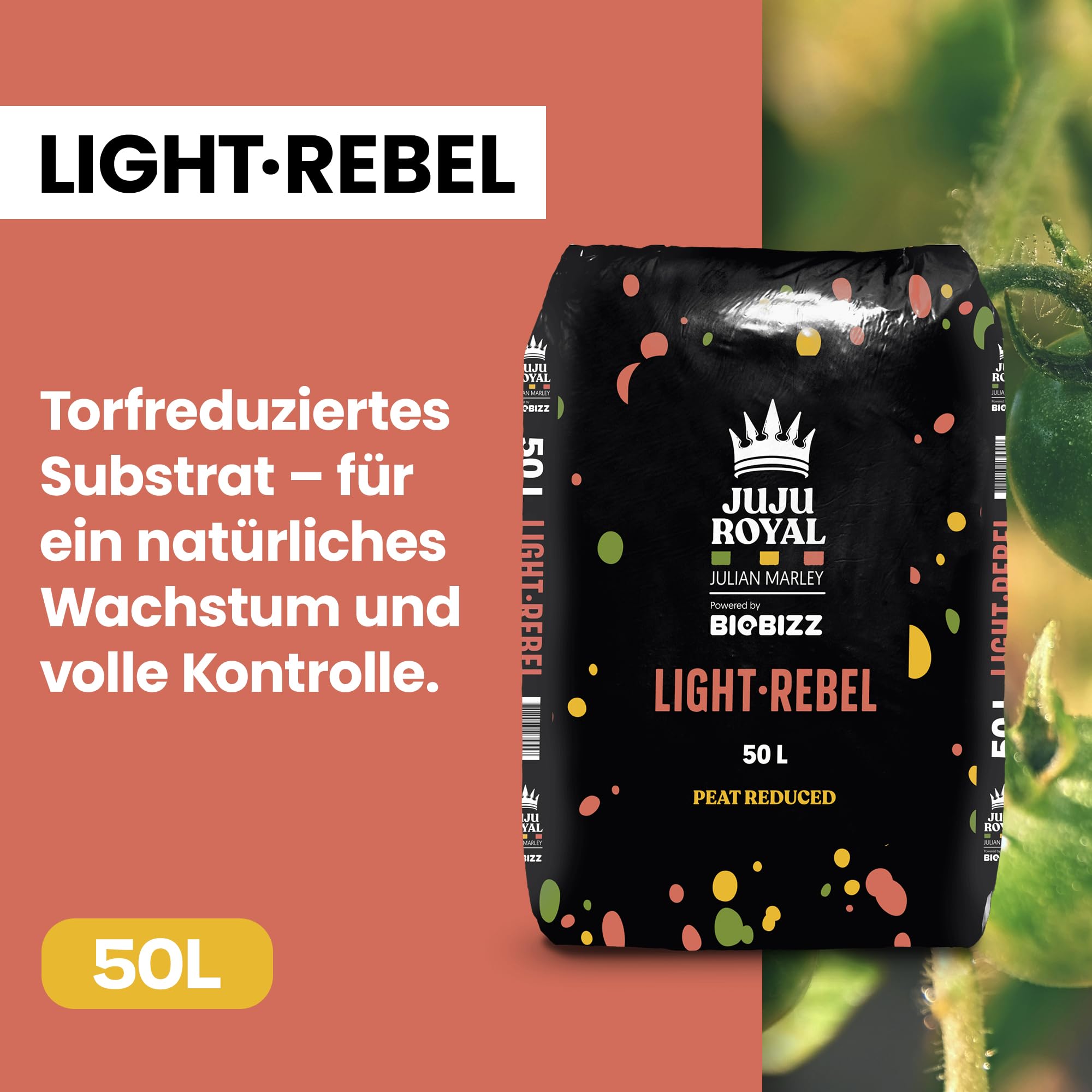 Biobizz Juju Royal Light Rebel Pflanzsubstrat Set mit Grow Soldier, Green Mystic und Flowa Bloom, 50L Torfreduzierte Erde mit 1L Organischen Düngemitteln