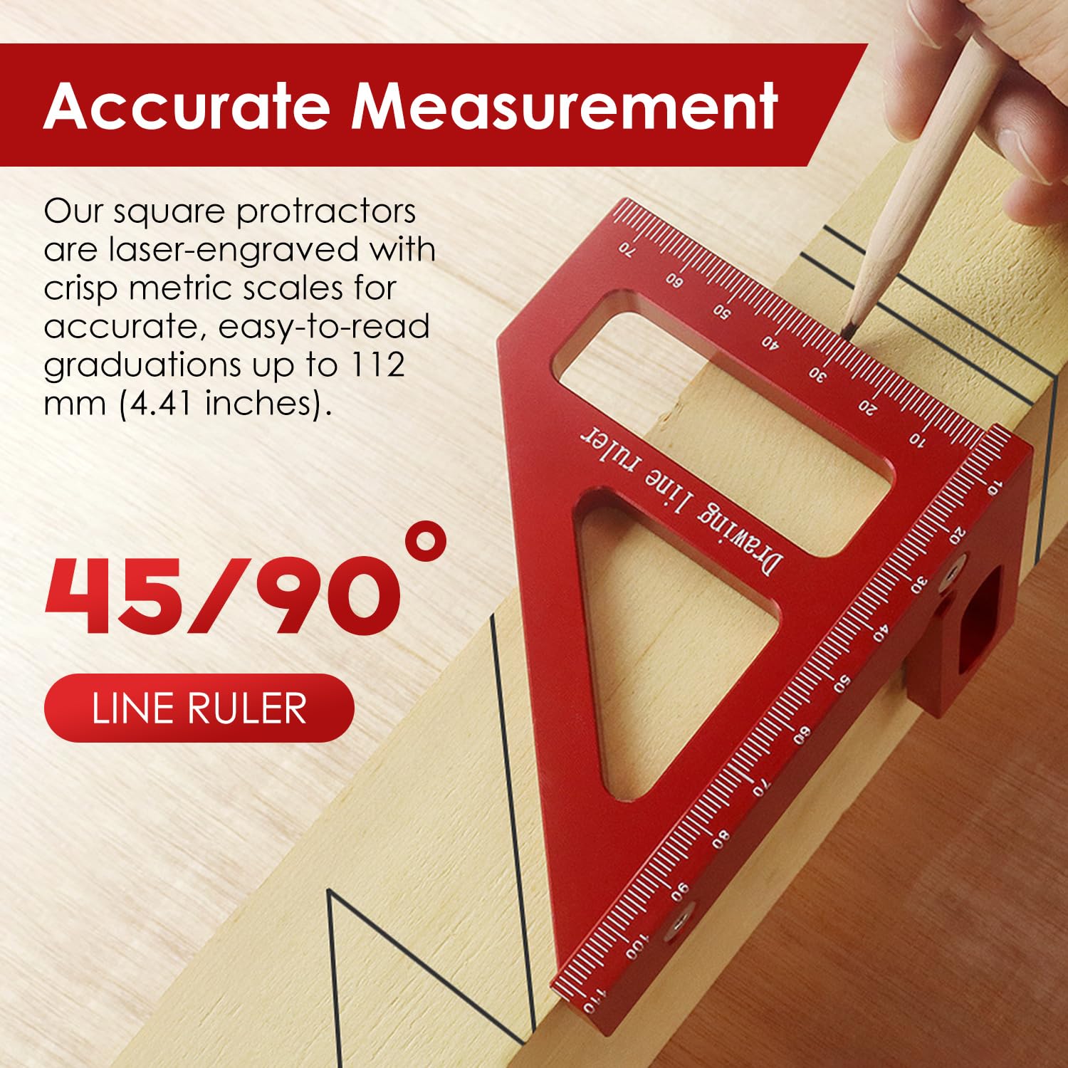 3D Woodworking Square Ruler | Aluminum Alloy Carpenter’s Angle Measuring Tool For 45 & 90 Degree Marks, Drilling Guides, And Accurate Layouts