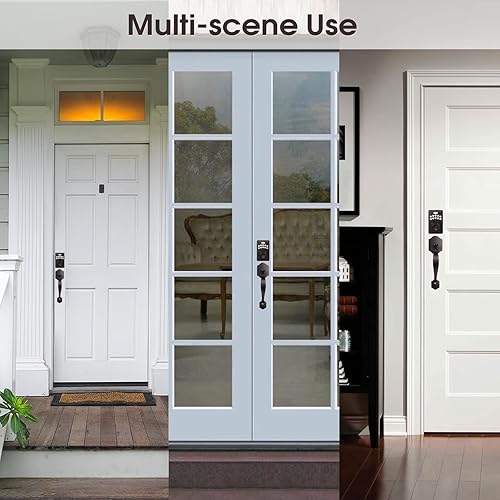 Miniatura 7 de Cerradura de puerta de entrada sin llave con asa, juegos de manijas de puerta delantera, cerrojo exterior para puerta delantera con acabado de