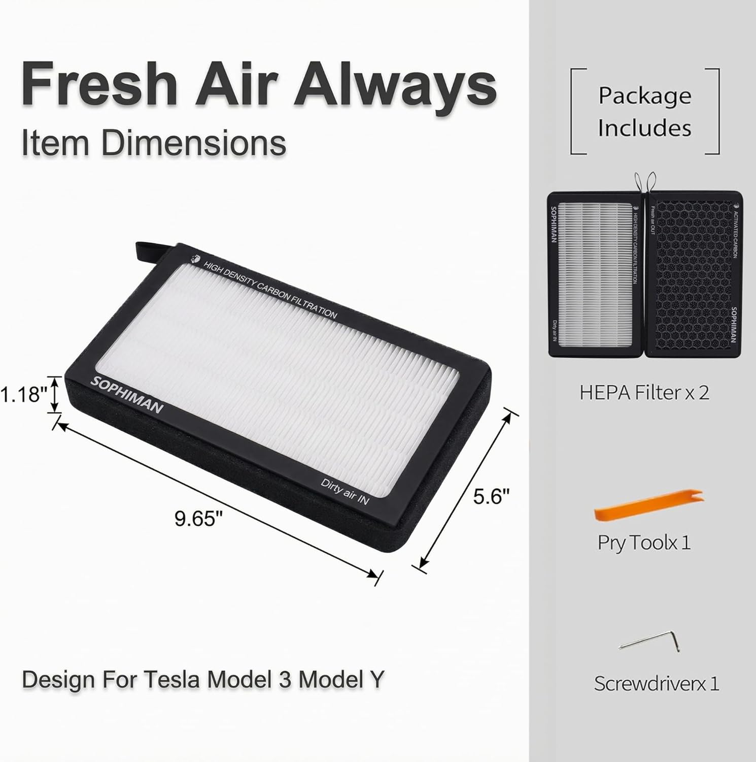 Cabin Air Filter for Tesla Model 3 Model Y (2016-2025) | 2-Pack, Activated Carbon | Dual-Layer HEPA | Replacement