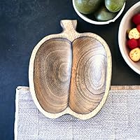 Vista 3 de Cuenco de madera tallada de 7 pulgadas de largo con forma de fruta de manzana marrón – Vajilla de madera coleccionable funcional hecha a mano