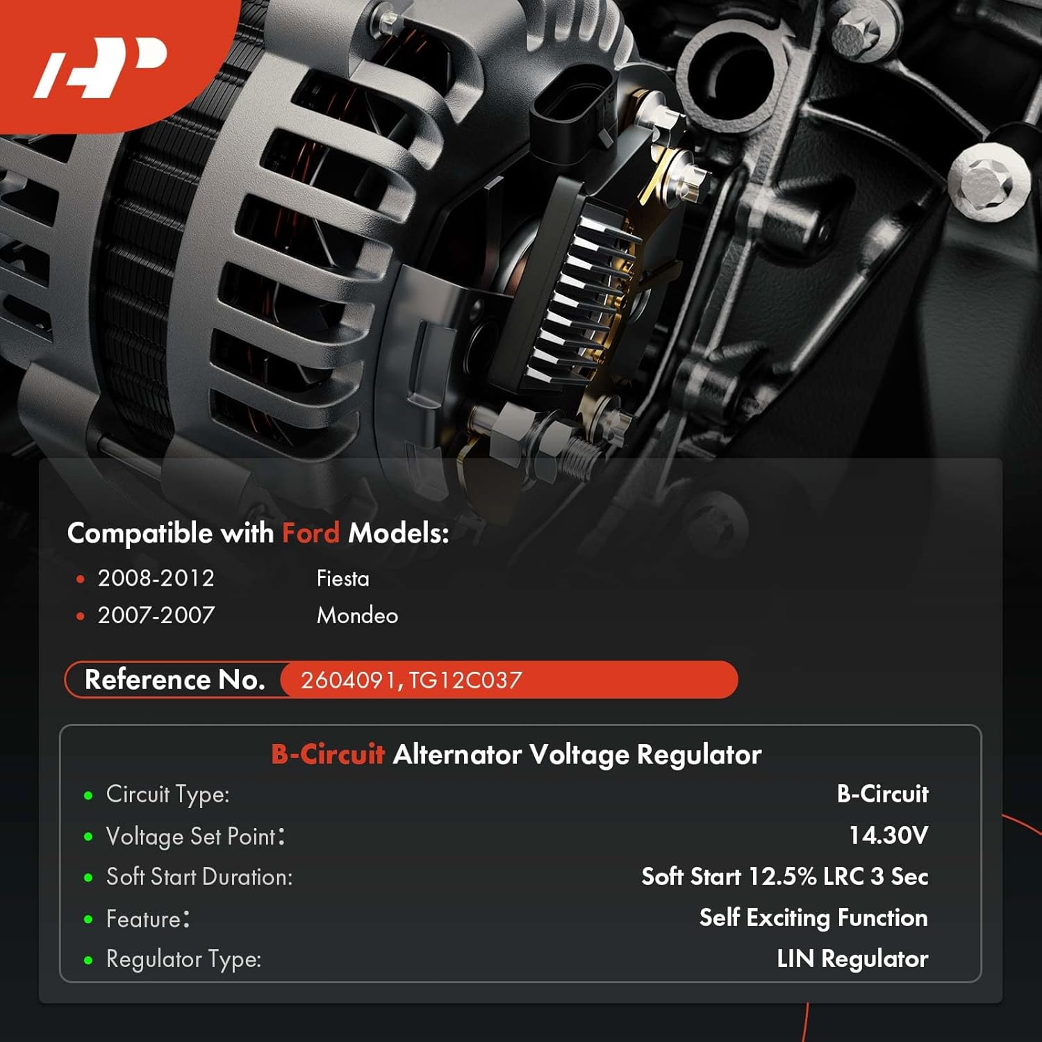 A-Premium Alternator Voltage Regulator Compatible with Ford Fiesta 2008-2012, Mondeo 2007, 14.3V B-Circuit 14.30 Vset