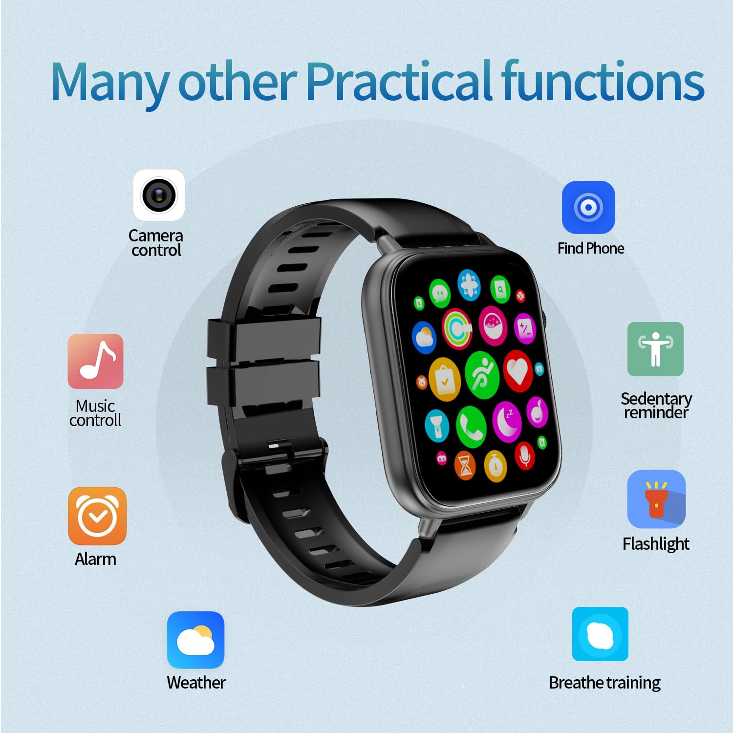 Smartwatch für Herren & Damen, 1,85" HD Touchscreen Smart Watch mit Telefonfunktion, 100+ Sportmodi Sportuhr mit Schrittzähler/Schlafmonitor/Pulsmesser für Android iOS, IP68 Wasserdicht, Schwarz