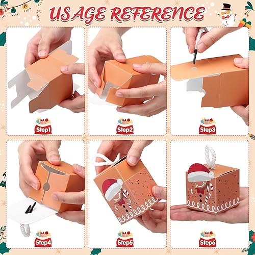 Miniatura 3 de Naler 12 cajas de regalo de Navidad, cajas de galletas de Navidad, cajas de cartón para galletas, cajas de dulces con 50 bolsas de regalo de copo de