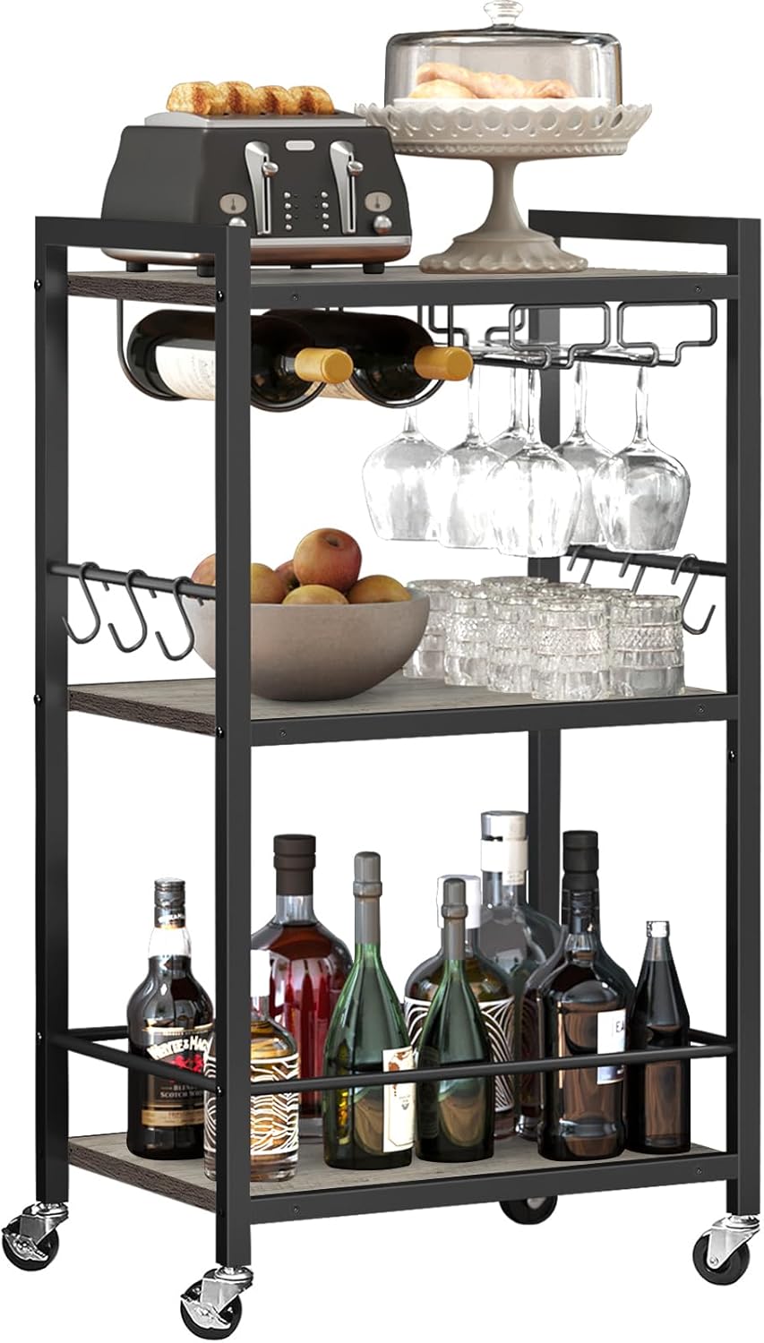 TUTOTAK Bar Cart, Home Bar Serving Cart, Microwave Cart