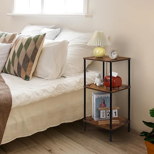 Miniatura 7 de BTY Mesa auxiliar alta de 3 niveles, mesa auxiliar alta, mesa auxiliar pequeña de 30 pulgadas de alto con estantes de almacenamiento, mesita de