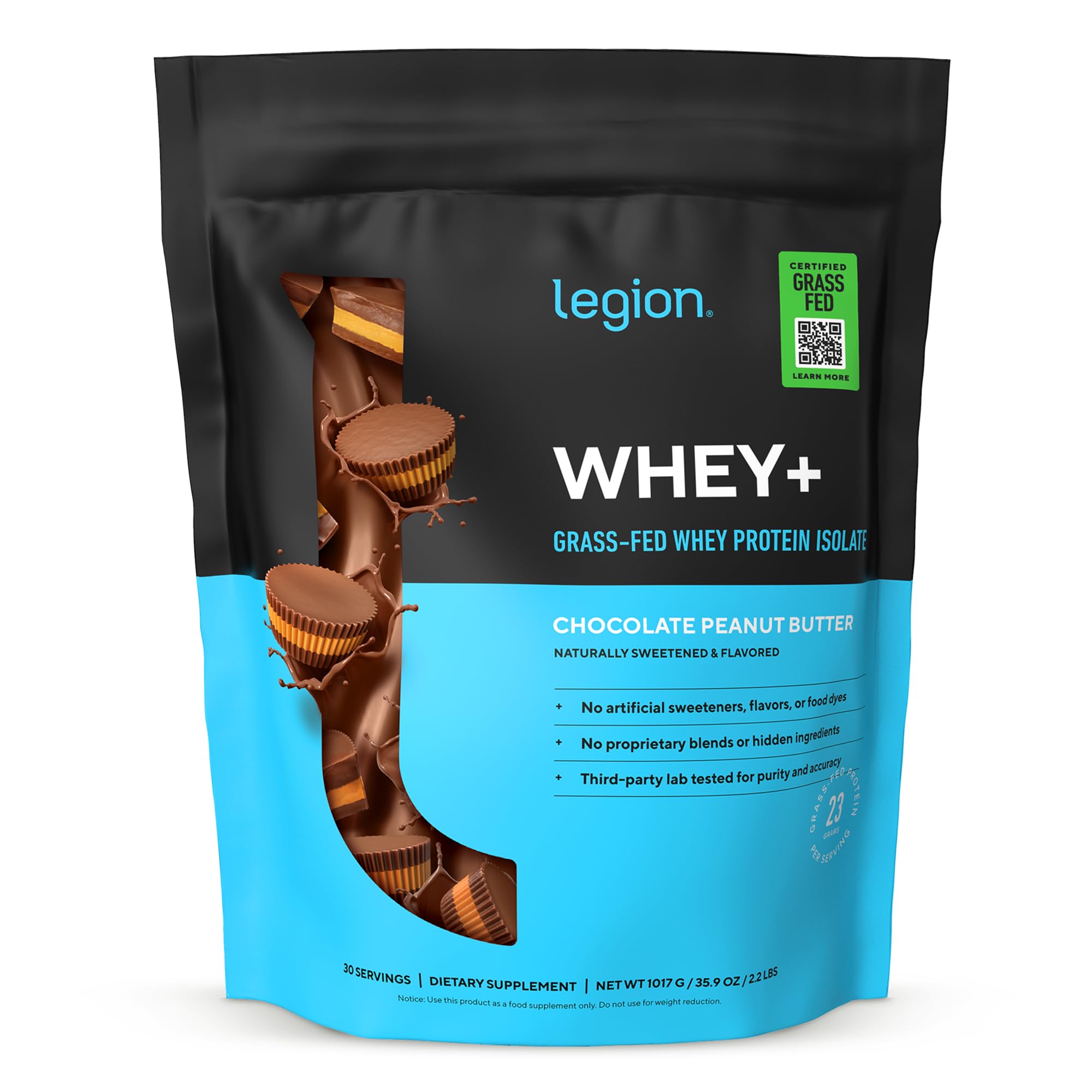 LEGION Whey+ Protein Whey Isolate from Grass Fed Cows - Whey Protein Isolate Powder Low Calorie, Non-GMO, Sugar Free, Lactose and Gluten Free, All Natural Protein Powder for Men & Women (30 Servings)