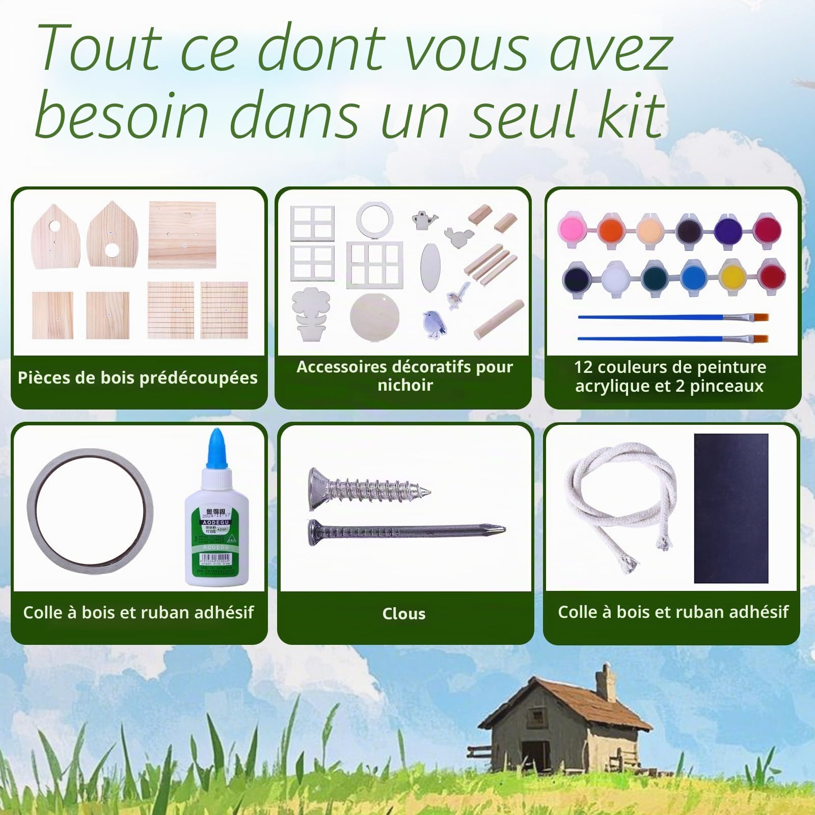 Kit de nichoir en bois à faire soi-même pour adultes à construire, travaux manuels de boiserie extérieure avec peinture freestyle, nichoir suspendu pour la décoration de jardin et de cour - Cadeau
