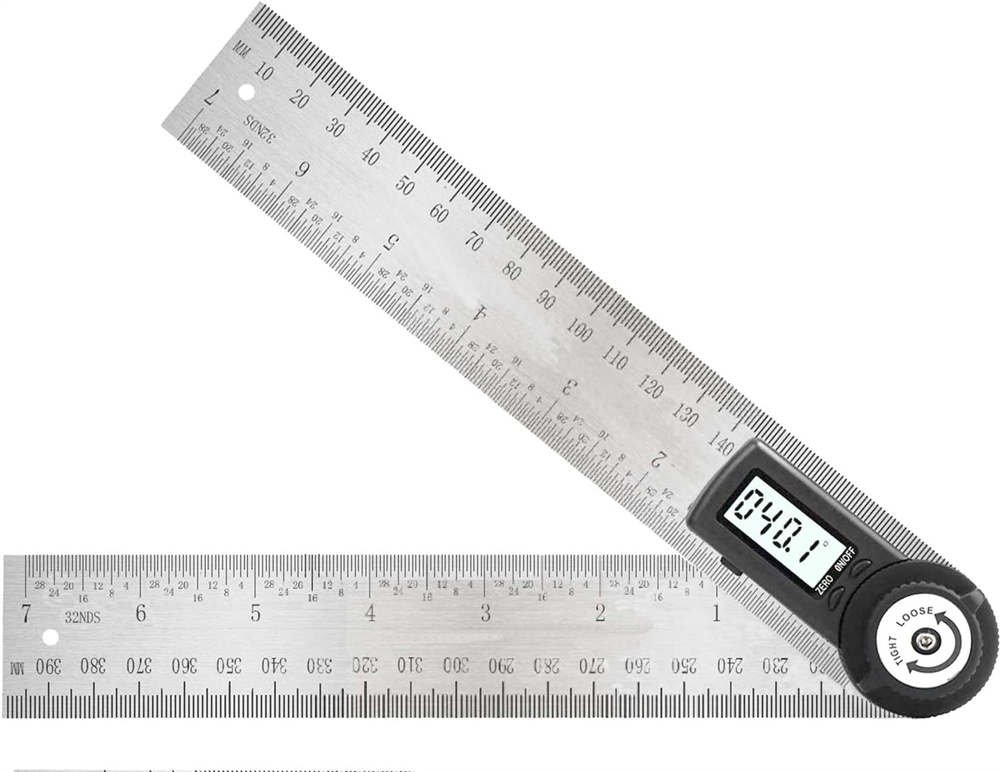 WJJ Righello dell'angolo Digitale con Display LCD e Funzione di Blocco, Misura della Lunghezza 400 mm / 14 Pollici, intervallo di misurazione: 0 ° ~ 360 °, Acciaio Inossidabile