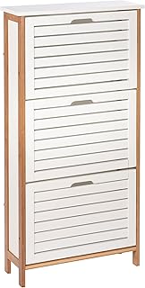 ONVAYA® Zapatero de bambú en color blanco | ahorro de espacio con 3 solapas | zapatero estrecho con espacio para 9 pares de zapatos | Material robusto con orificios para circulación del aire