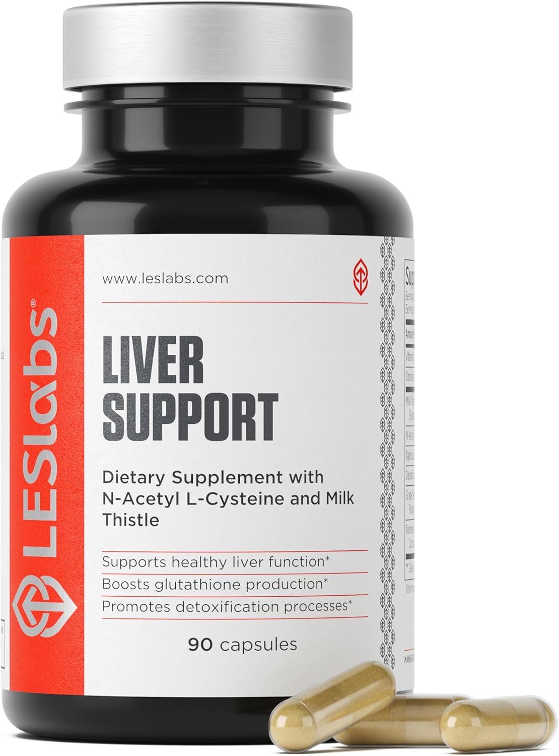 LES Labs Liver Support – Promotes Healthy Liver Function, Glutathione Production & Detoxification – Milk Thistle, NAC, ALA & Dandelion Extracts – Non-GMO Supplement – 90 Capsules