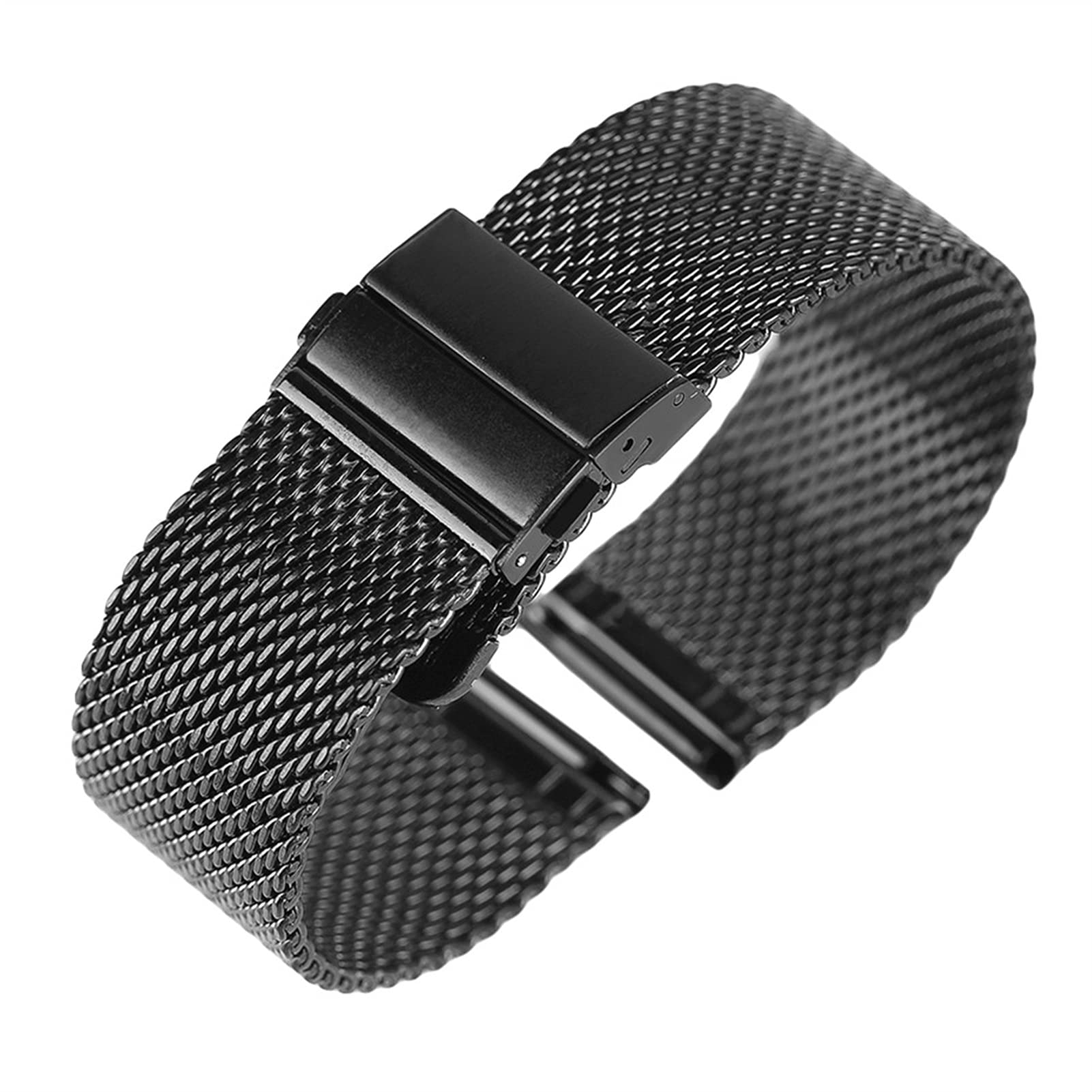 Pasek do zegarka Quick Release Mesh Pleciony metalowy pasek ze stali nierdzewnej dla mężczyzn i kobiet Regulowany 18 mm, 20 mm, 22 mm Bransoletka / 22 mm/Czarny