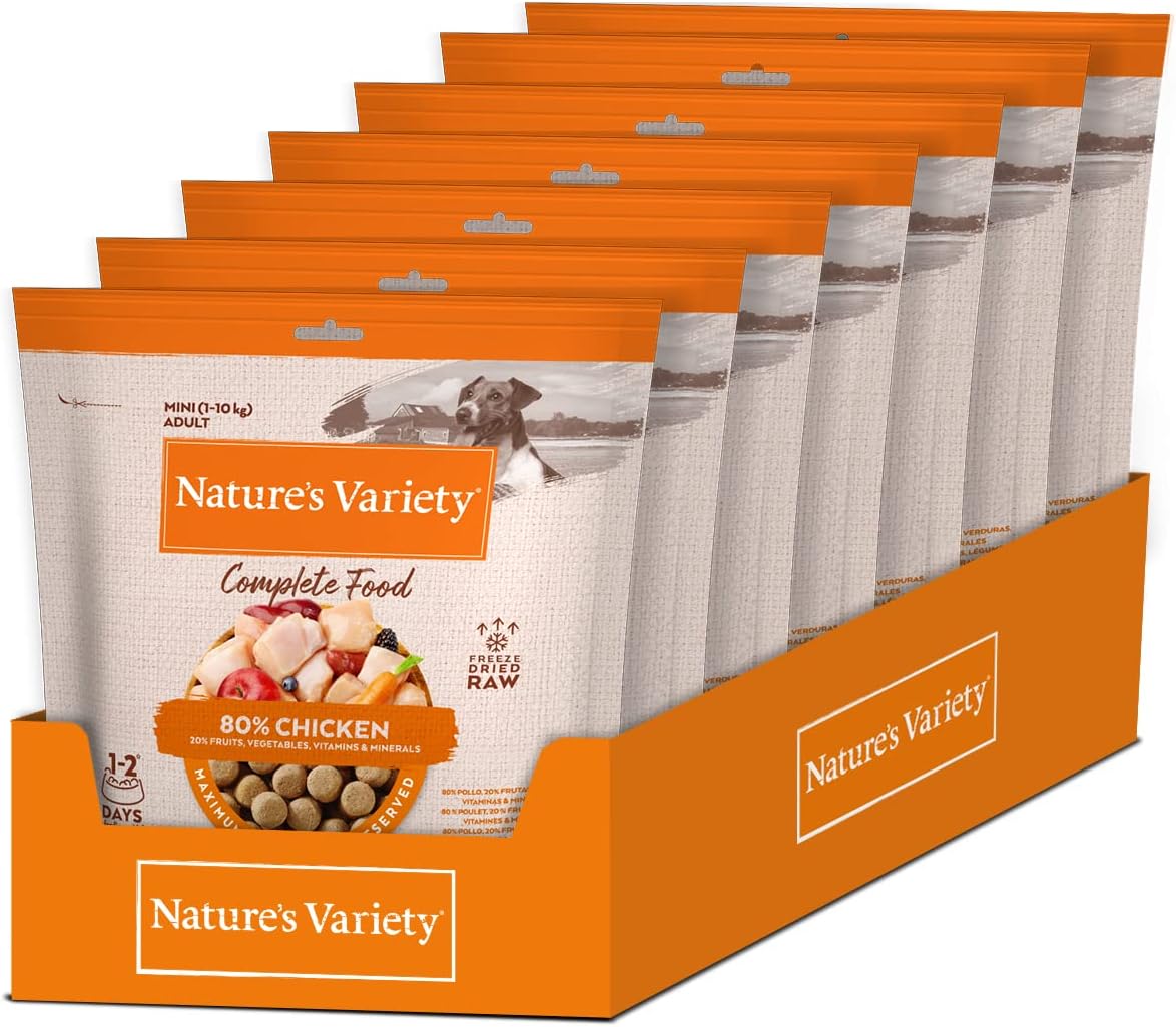 Nature's Variety - Freezed Dried - Comida liofilizada Completa para Perros Mini con Pollo - Caja de 7 x 120g - Total 840g