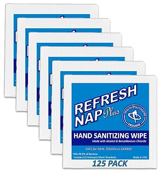 HAO Refresh Nap Cleansing Wipe 125 Count BZK and Alcohol Based Antiseptic Disposable Towelettes, Individually Wrapped RTBAW-125