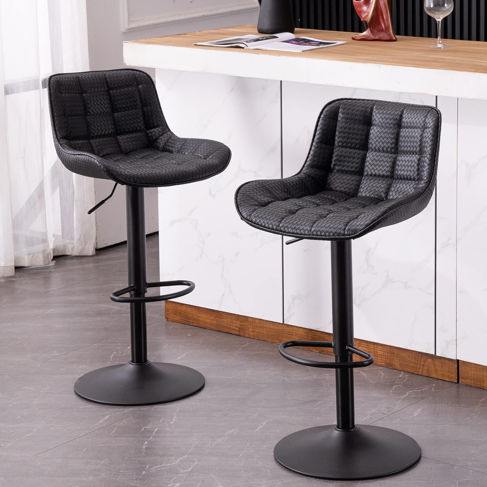 YOUNUOKE Black Bar Stools Set of 2 Modern Upholstered Counter Height