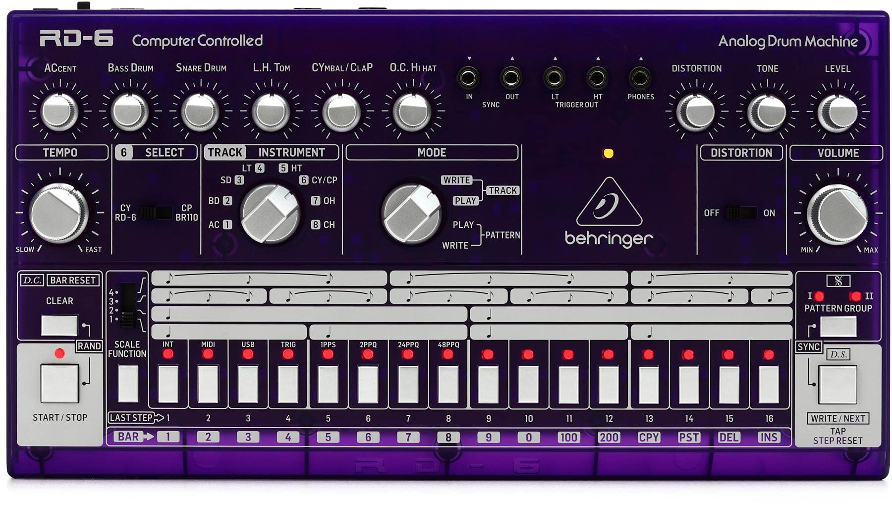 RHYTHM DESIGNER RD-6-GP Analog Drum Machine with 8 Drum Sounds, 64 Step Sequencer and Distortion Effects