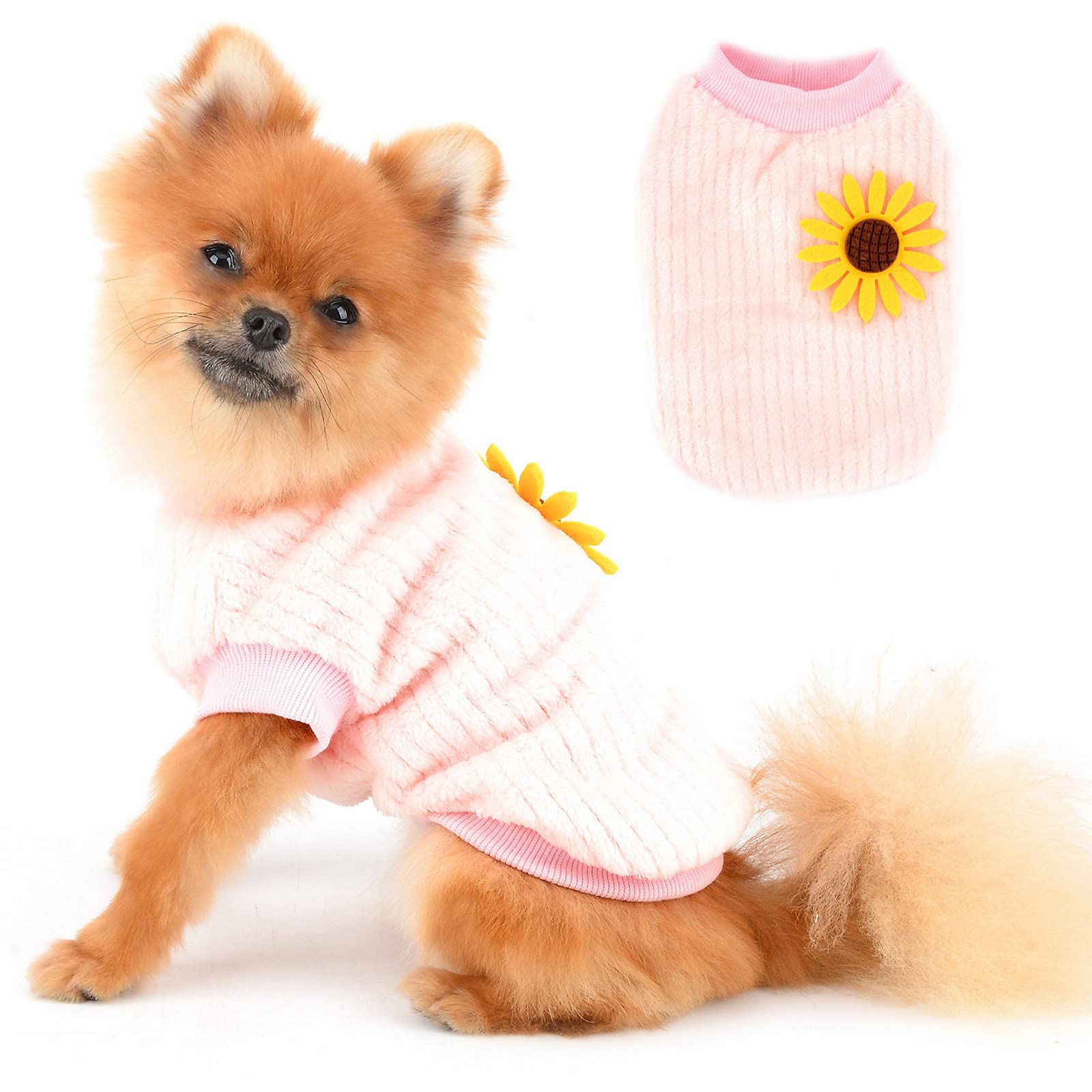 PAIDEFUL Plush Dog Sweaters for Extra Small Dogs Girls Fashion Solid Color Jumpers Warm Pullover Female Chihuahua Puppy Clothes Cold Weather Knitwear Pet Cat Apparel Winter Autumn