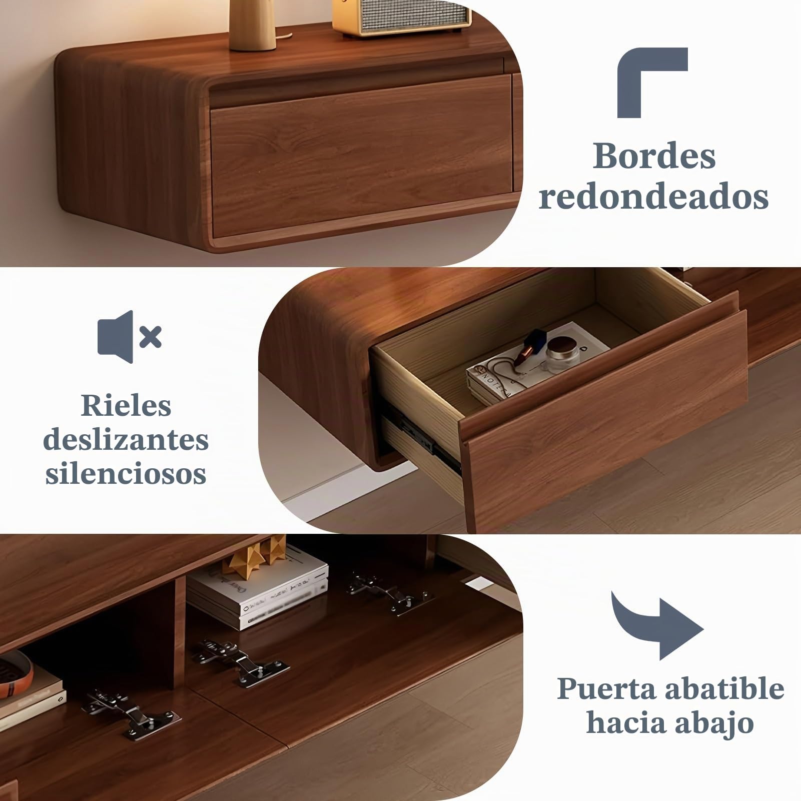 Mueble TV Flotante, Mueble TV Suspendido para Pared, Consola Entretenimiento Moderna, Armario Televisión con Puertas Y Cajones Ideal para Salón Y Dormitorio(BrownC,200cm)