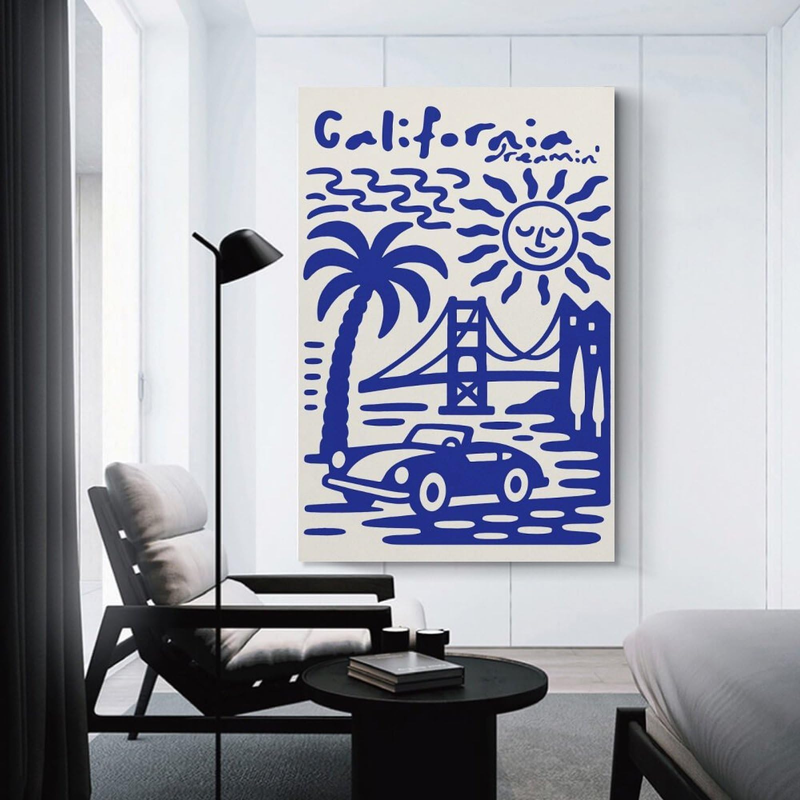 Junmoney California DreaminBlue Illustration Decorative Wall Artwork, 24x36inch(60x90cm), for Corridors, Hallways Or Apartment Entries, Home Artwork for First Impressions