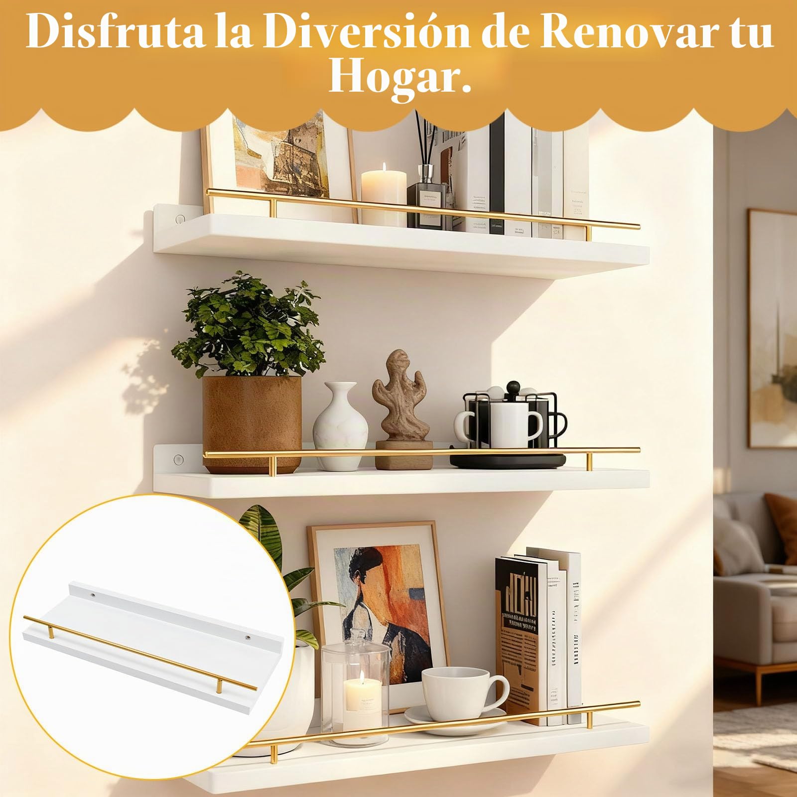 3PCS Estantes Flotantes de Madera 40x15cm, Baldas Flotantes Blancas para Pared, Estanterías de Madera para Pared, Estantes Colgantes dePared para Dormitorio, Cocina, Oficina o Sala de Estar