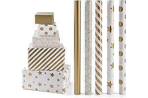 XKDOUS Birthday Wrapping Paper 5 Roll, Gold Mini Roll