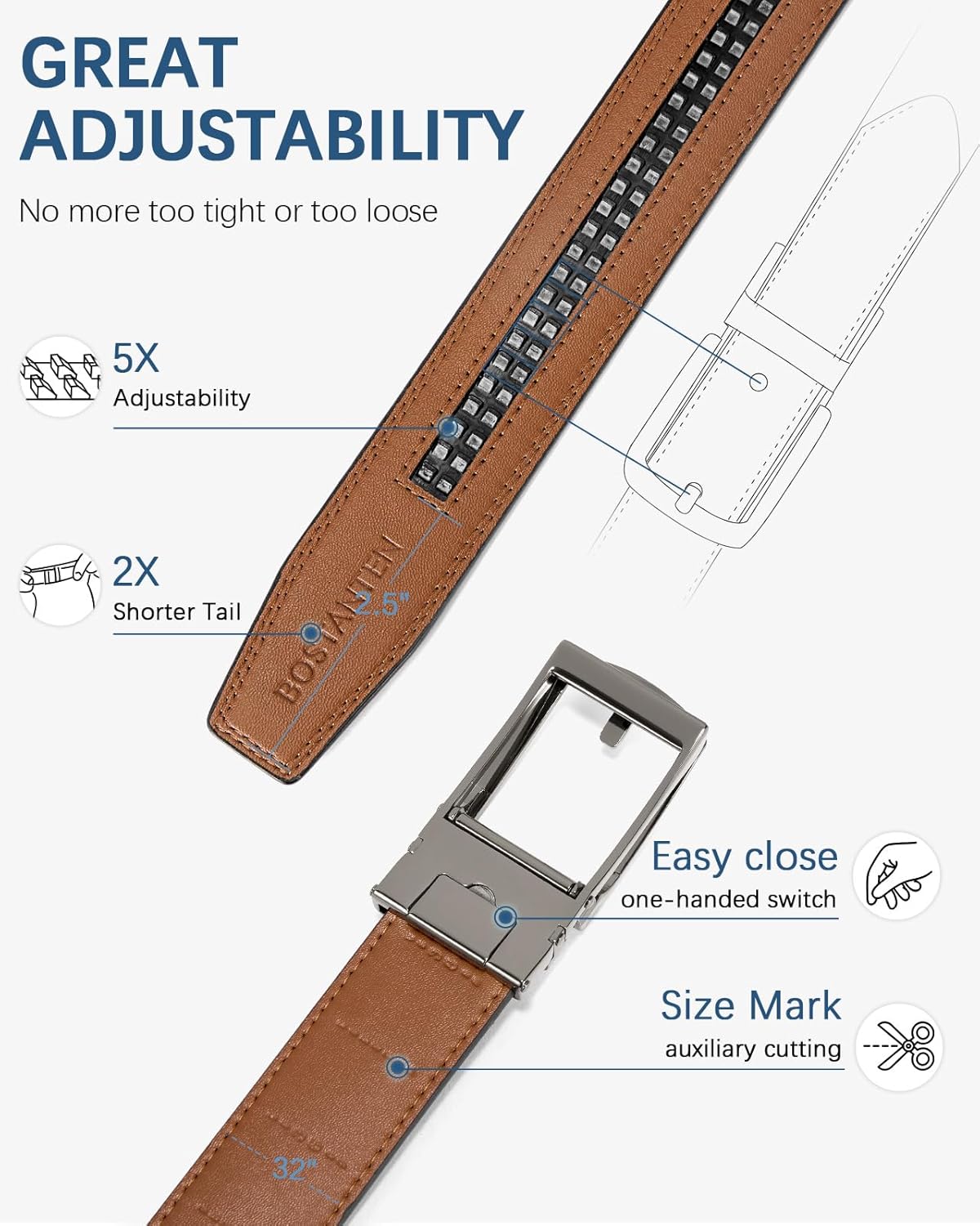 BOSTANTEN Belt Men Leather Reversible Belts for Men 1 3/8" for Casual Golf Dress Pants, Two-in-One Belt Gift - Image 3