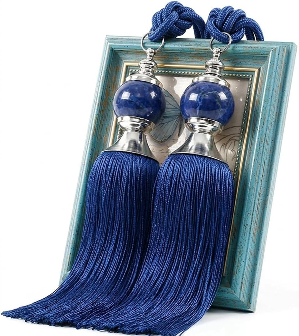 Ramcha Curtain Tieback, Curtain Tie Backs, Tassels with Color Ball Design, Braided Tassel Rope for Door and Window Curtains, 24 Inches Long, Set of 4, Royal Blue-image-38
