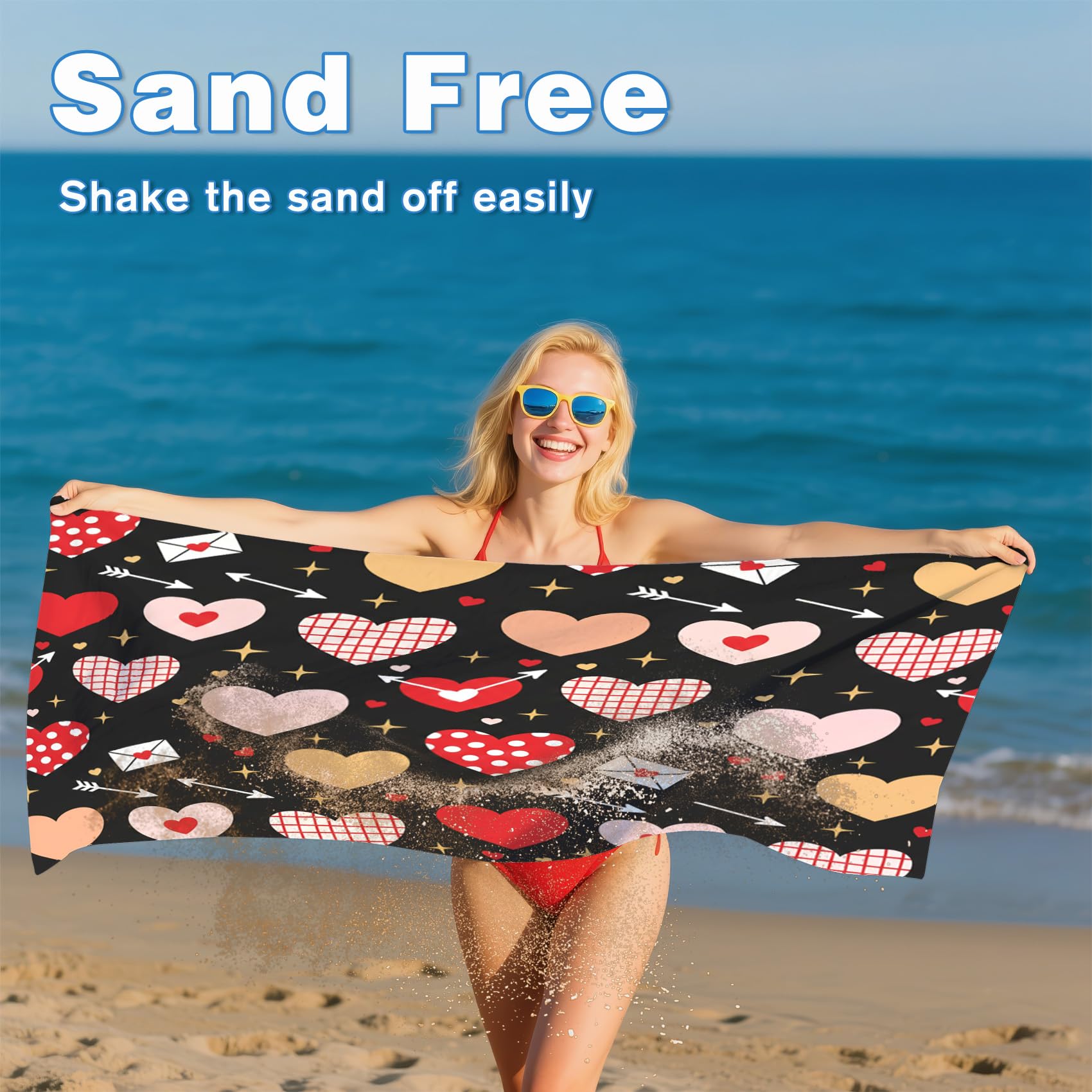 Serviette de Plage XXL Microfibre CœU.S Rose Rouge Romantique Filles, Drap de Plage Séchage Rapide Anti Sable & Légère, Serviette de Bain Grande Taille 100x200 cm, Accessoire & Cadeau été