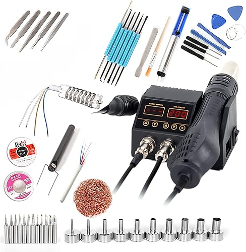 Miniatura 9 de Estación de retrabajo de pistola de aire caliente, estación de soldador de 60 W, pistola de aire caliente 2 en 1, temperatura ajustable de
