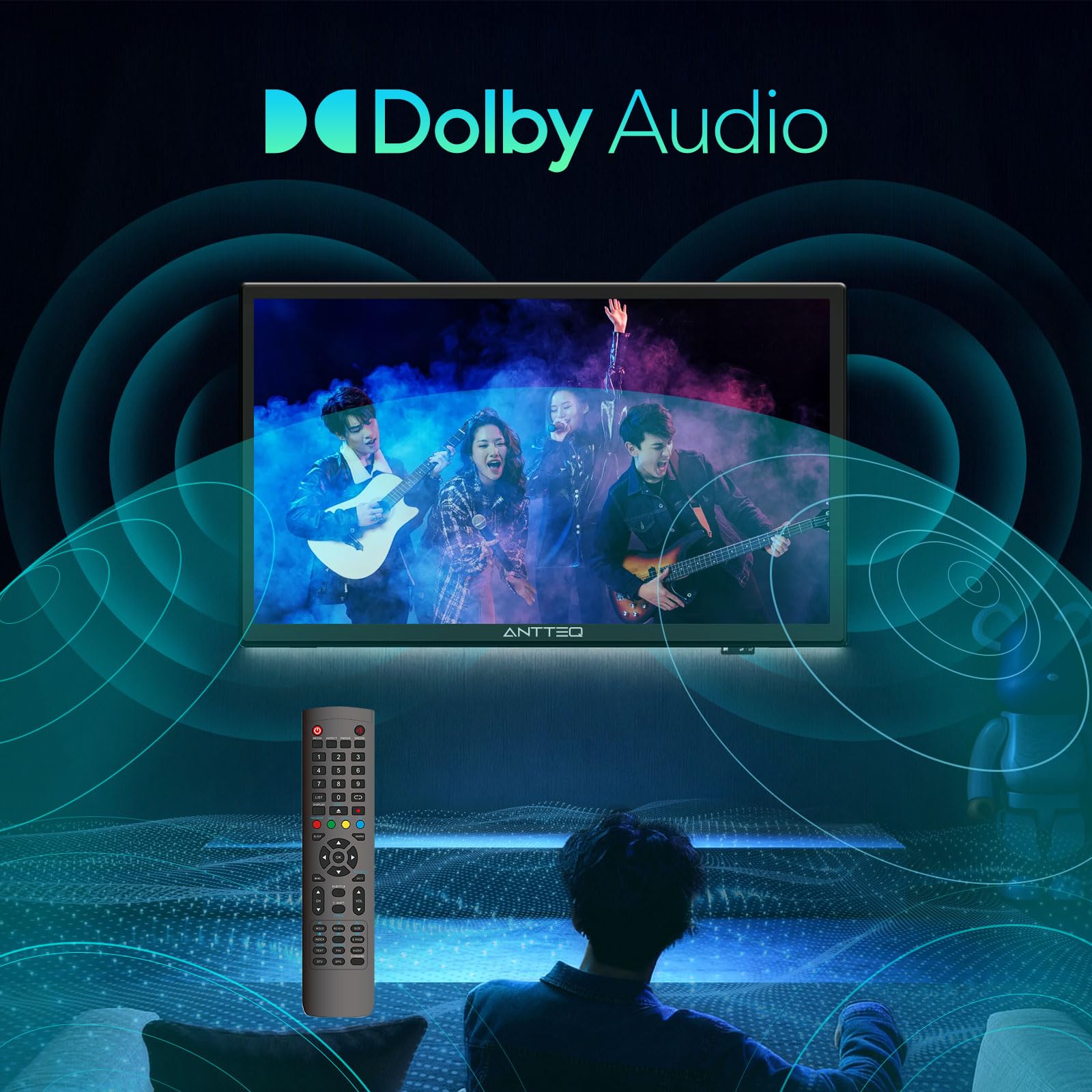 Antteq LED TV 22 Pollici (Televisore 55 cm) 2K D-LED con 12V, Triple Tuner DVB-C/T2/S2, Modalità Hotel, Audio Dolby, SCART & CI+ – Ideale per Camper, Campeggio e Hotel