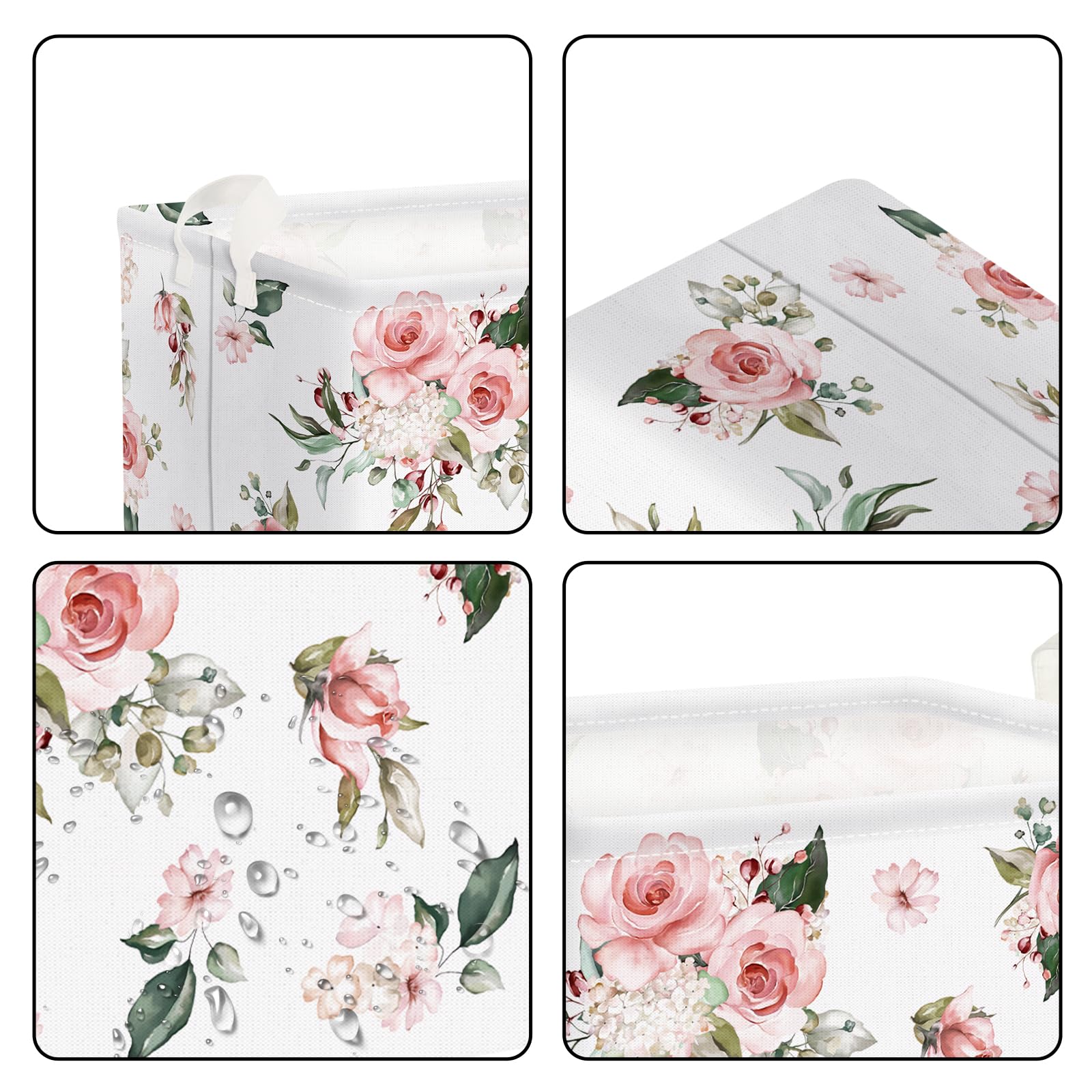 Clastyle Paniers Rangement Elégante Fleur Blanche Rose Boîtes de Rangement Cubique pour la Chambre des Enfants, 36x26x23 cm
