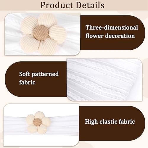 Miniatura 6 de 3 diademas de flores para bebés y niñas, diademas de nailon suaves, accesorios para el cabello para recién nacidos, niños pequeños (blanco, negro y