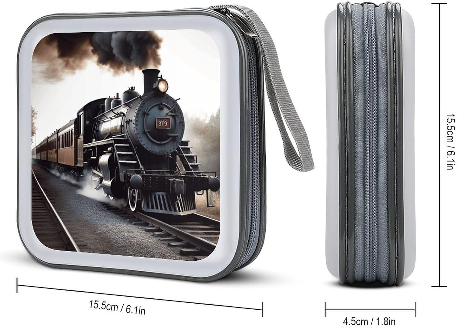 Steam Train CD Case 40 Capacity DVD Cases for Car Portable CD Boxes Holder with Zipper Protective DVD Box with Handle for Blu Ray Movie Music Audio Disk image 2