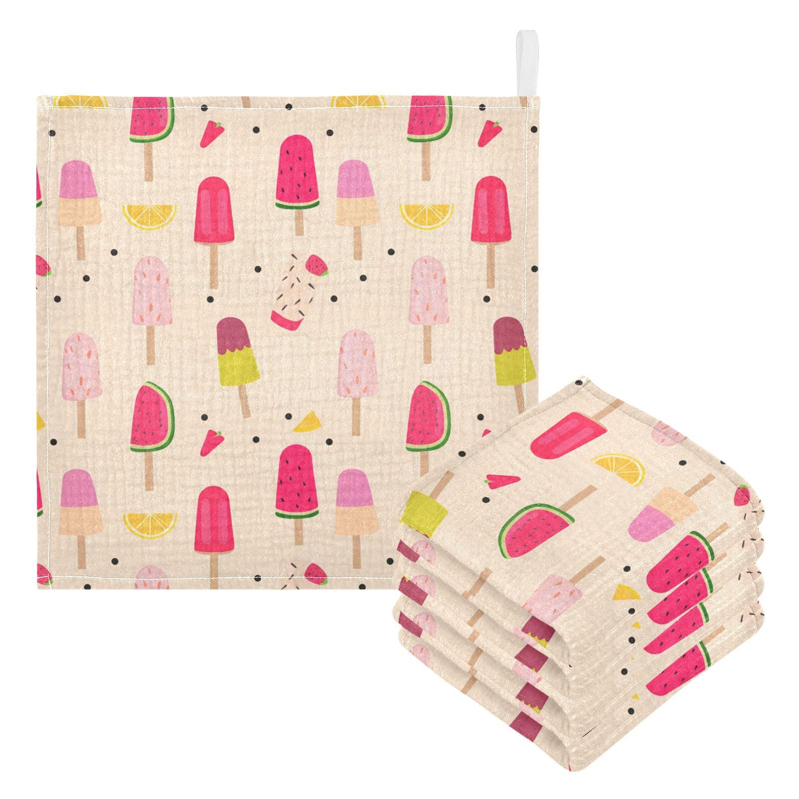 Kigai Fruit Flavored Popsicle Baby Washcloths,3pcs Ultra Soft Absorbent Towel,Newborn Bath Face Towel, Natural Reusable Baby Wipes for Sensitive Skin, Baby Registry as Shower