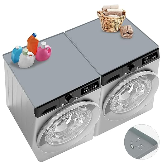 2 PCS Washer and Dryer Top Protector Mat, 27''x 27'' Silicone Washer and Dryer Covers for Top,Non Slip Heavy Duty Washing Machine Cover Protector Top Load for Laundry and Kitchen, Grey