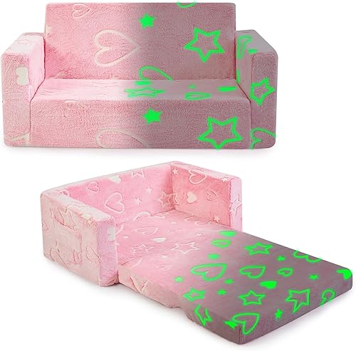 IFNOW Sofá para niños pequeños, silla plegable para niños, sofá 2 en 1, sofá infantil para sala de juegos, 2 asientos extrasuave, sofá abierto que