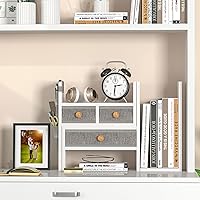 Vista 2 de X-cosrack - Estanterías de escritorio ajustables para almacenamiento, estantería de escritorio con 3 cajones, estante de escritorio de madera blanca