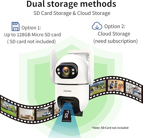 Miniatura 5 de Cámara de seguridad inalámbrica de tres lentes para exteriores, cámaras de visión 2K de 360 para seguridad del hogar, cámara solar alimentada por