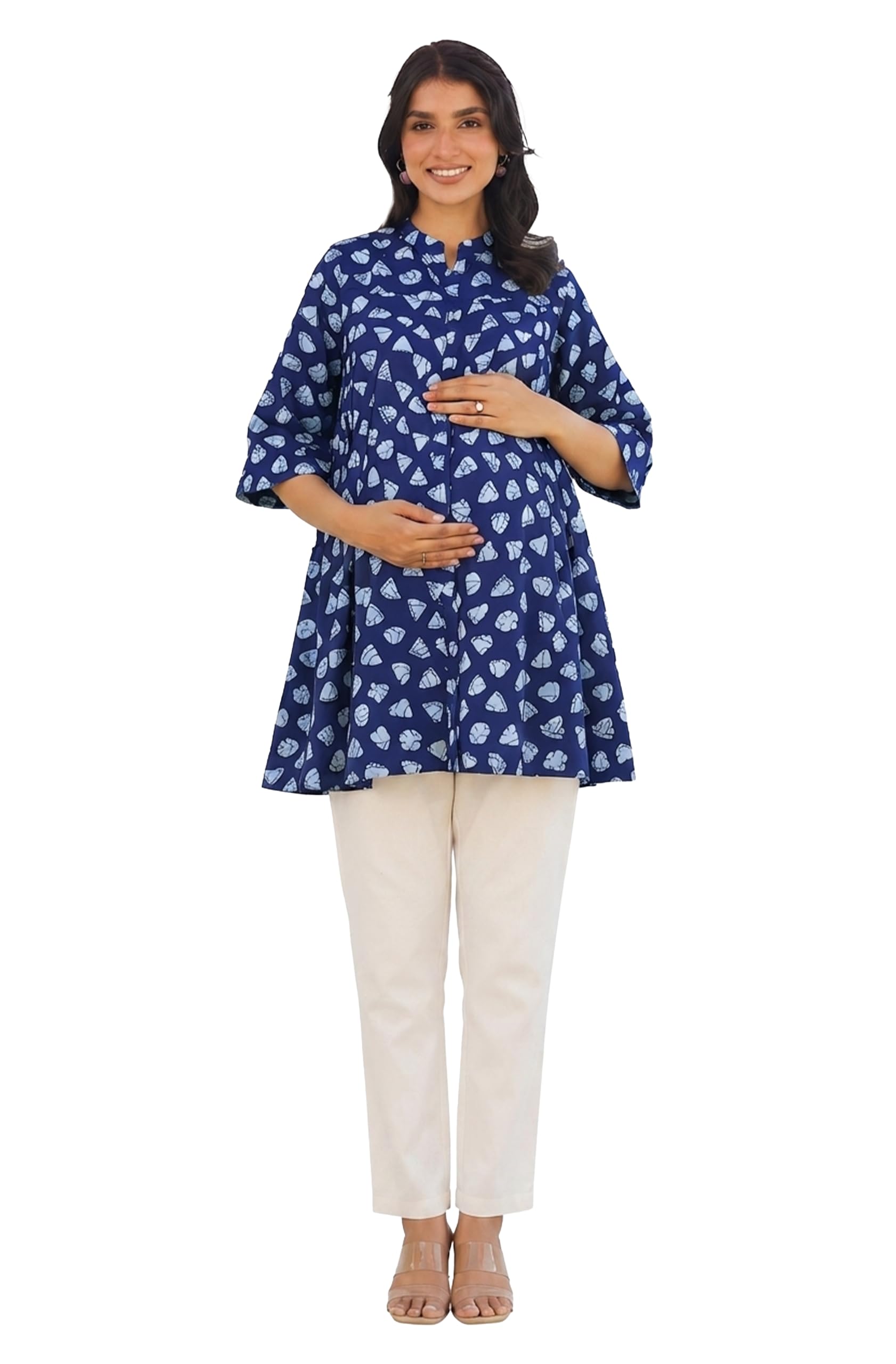janasya Women's Blue Pure Cotton Printed A-Line Maternity Tunic (JAA26TU04625-MA-JA-S)-picture-23
