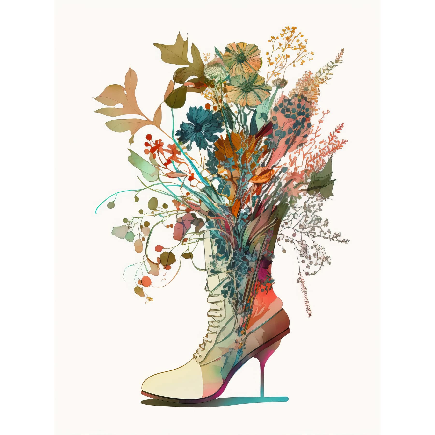 Artery8 Wildflower Bouquet in a Stiletto Heel Combat Boot Extra Large XL Wall Art Poster Print