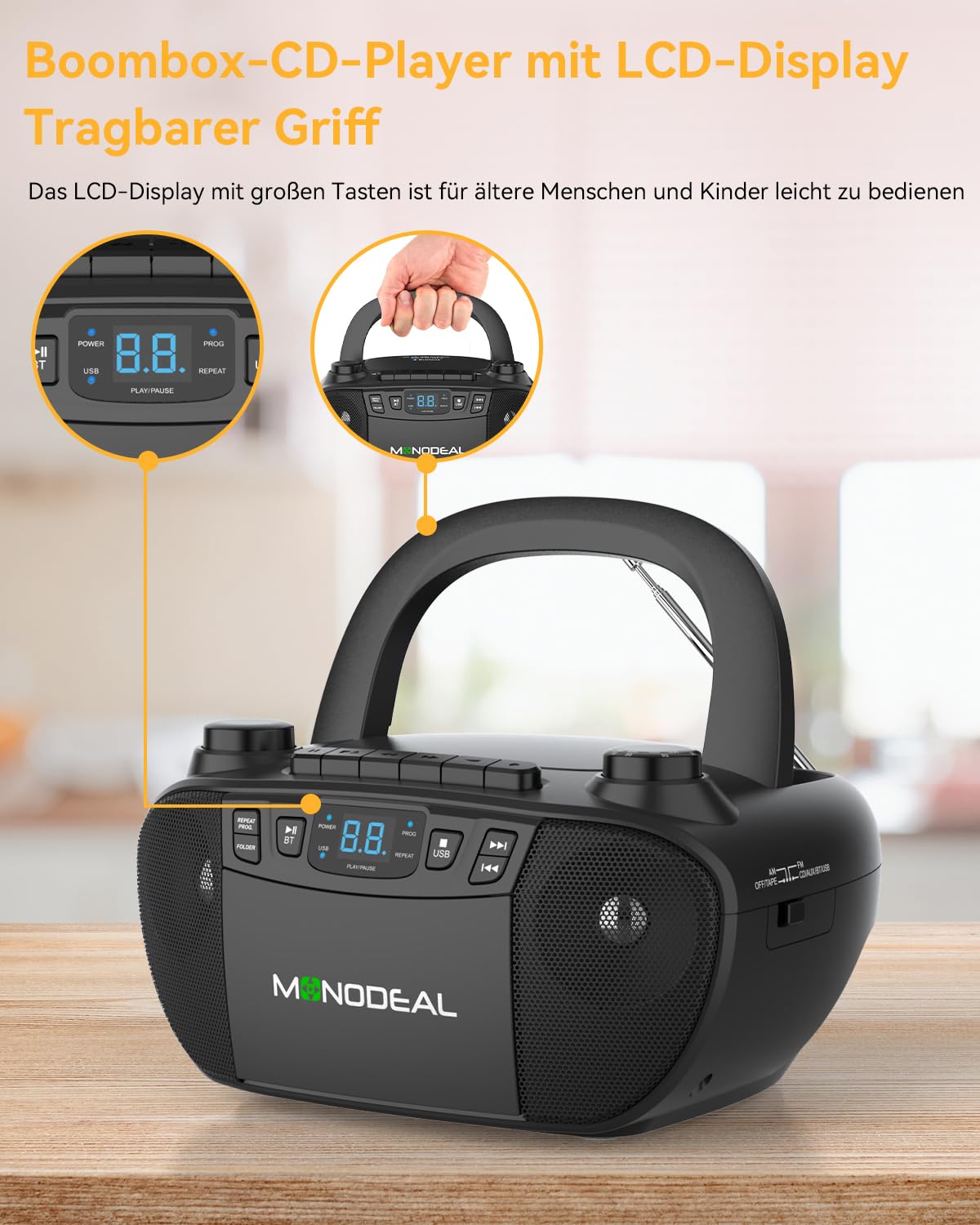 CD Player mit Kassette, Kassettenrekorder, Radio mit CD und Kassette | CD Player mit Radio & USB-Player, Bluetooth CD-Player, AM/FM Radio