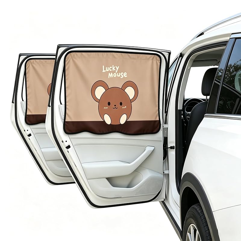 Protetor Solar Magnético para Janela Lateral de Carro EJYARC Lucky Mouse em Poliéster, 78 x 50 cm, Kit com 2 unidades